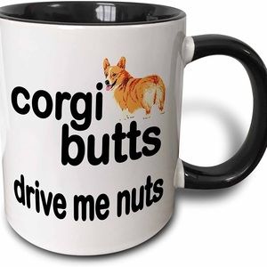 Corgi Butts Drive Me Nuts Two Tone Mug, 11 oz, Black